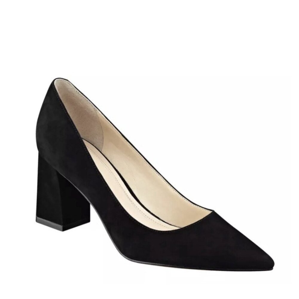 Marc Fisher Zala MFKERI Black Suede Block Heel Pointed Heel Pump 6  $175